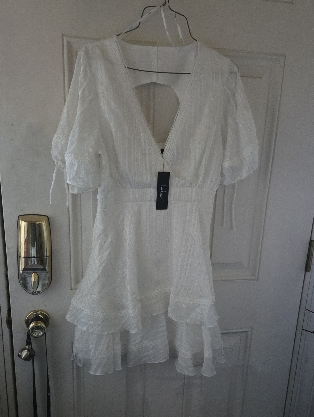 Lulu's White Eyelet V-Neck Tiered Mini Dress